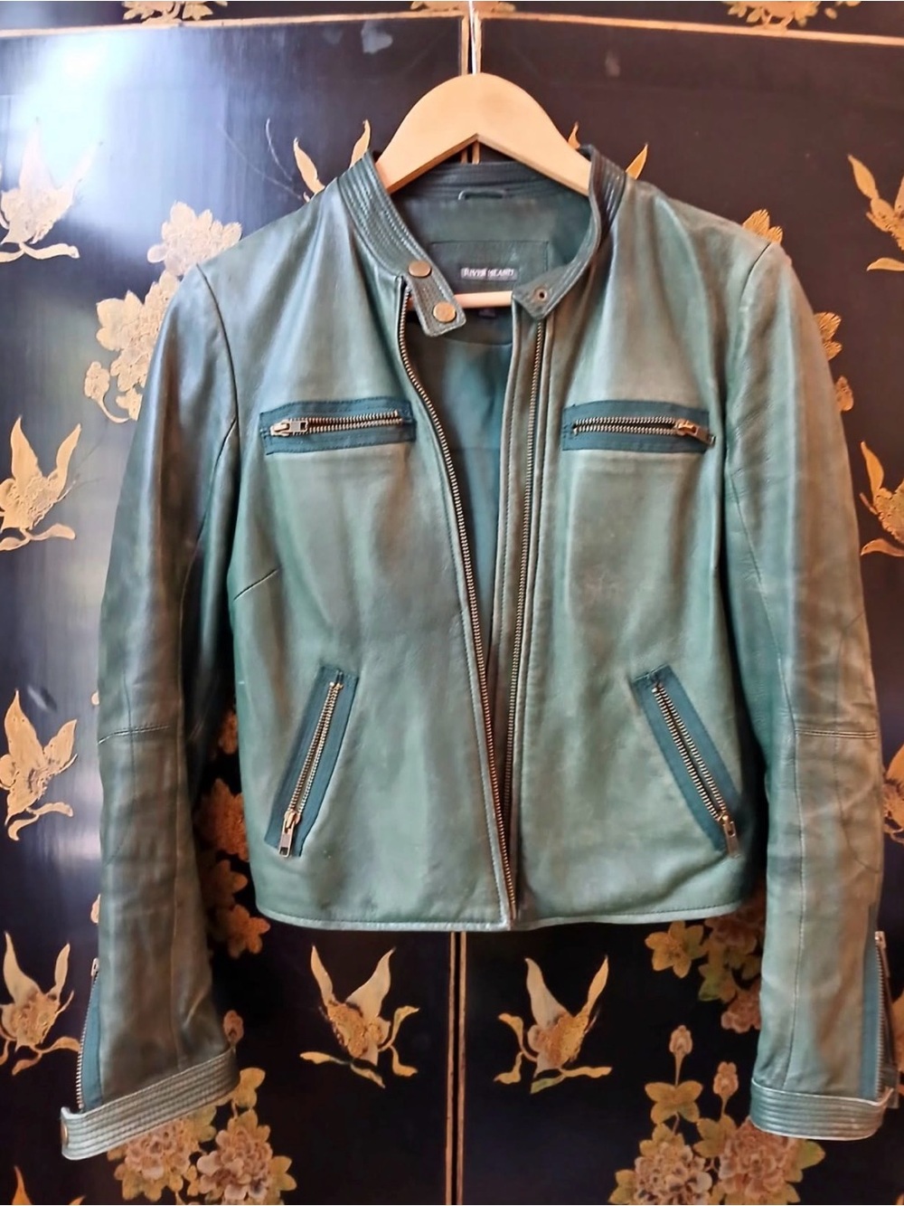 River Island green leather jacket